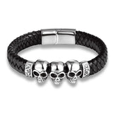 Braided Leather Skull Bracelet Punk Wrap Bracelet
