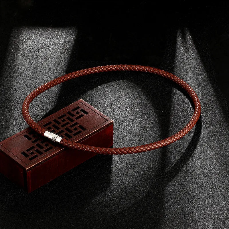 Brown Leather Choker Stainless Steel Clasp