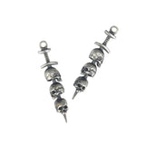 Gothic Sword Piercing Three Skull Earrings 925 Sterling Silver