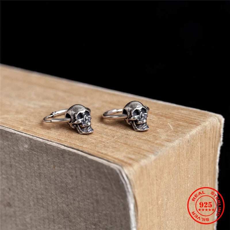 Gothic Punk Rock 925 Sterling Silver Skull Earrings