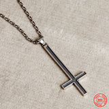 925 Sterling Silver Inverted Cross Pendant Necklace Gothic Style Pray Jewelry