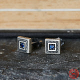 925 Silver Zircon Stud Earrings Retro Square Gothic Style