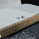 925 Silver Zircon Stud Earrings Retro Square Gothic Style