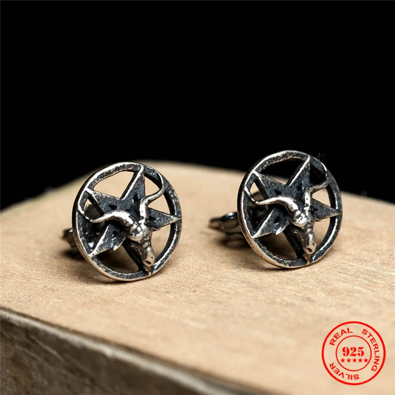 925 Sterling Silver Vintage Satan Sheep Head Earrings