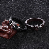 Leather Bracelet for Men Multilayer Chain Anchor Jewelry