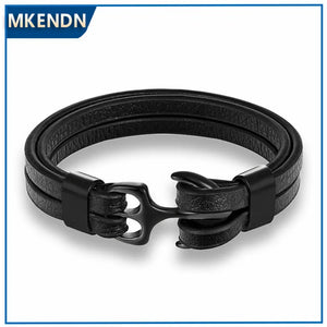 Leather Bracelet for Men Multilayer Chain Anchor Jewelry