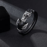 Men Bracelet Stainless Steel Anchor Lion Leather Wristband Jewelry
