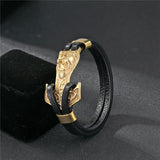 Men Bracelet Stainless Steel Anchor Lion Leather Wristband Jewelry