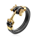 Men Bracelet Stainless Steel Anchor Lion Leather Wristband Jewelry
