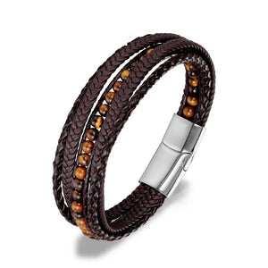 6MM Tiger Eyes Stone Wrap Bracelet Woven Multilayer Boho Jewelry