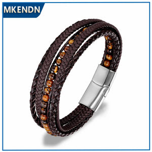 6MM Tiger Eyes Stone Wrap Bracelet Woven Multilayer Boho Jewelry