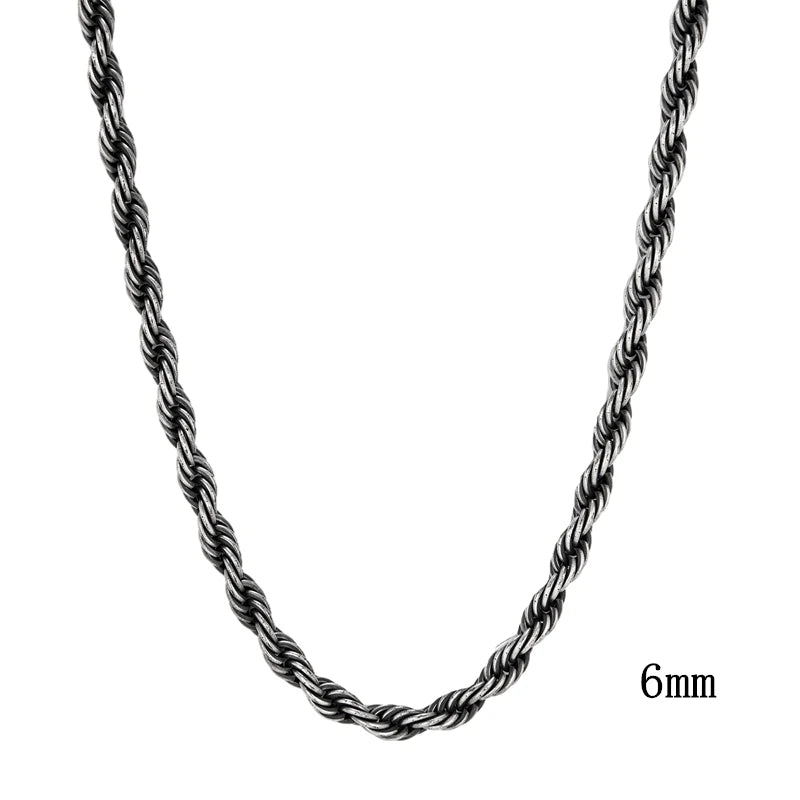 Vintage Oxidized Twisted Rope Chain Necklace Stainless Steel Choker