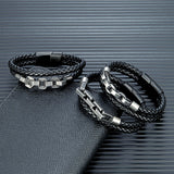 Punk Rock Bicycle Chain Leather Bracelet