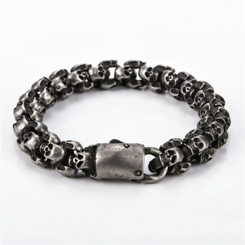 Punk Rock Skull Biker Chain Bracelet Stainless Steel Wristband