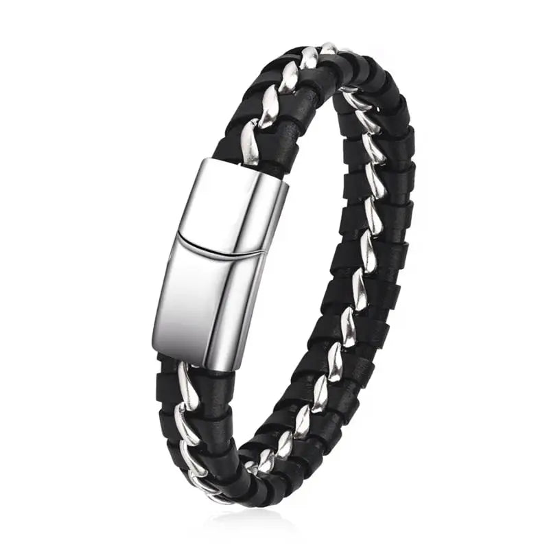 Punk Braided Leather Chain Bracelet