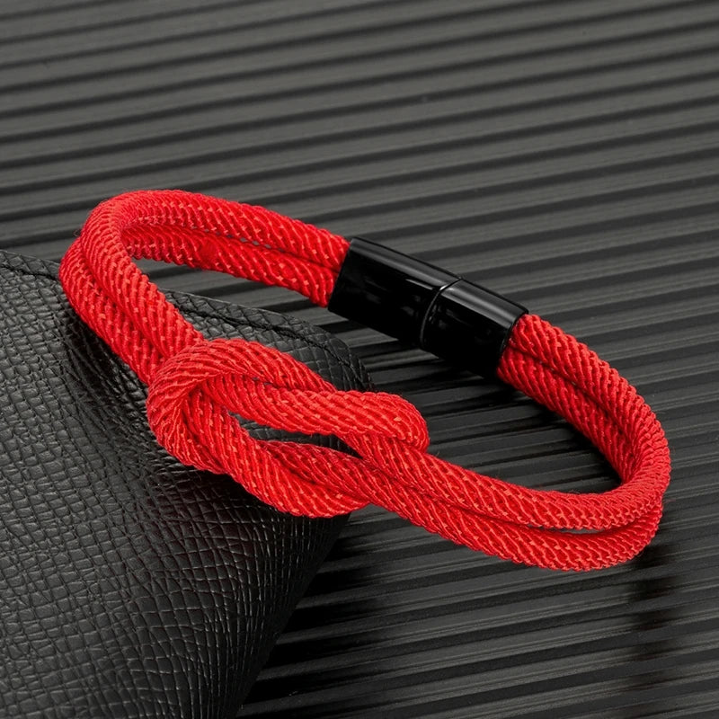 Double-layer Knot Rope Bracelet Stainless Steel Magnet Buckle