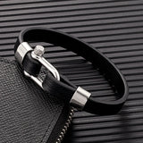 Men Women Stainless Steel U-Shaped Biker Leather Bracelet