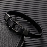 Men Women Stainless Steel U-Shaped Biker Leather Bracelet