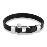 Men Women Stainless Steel U-Shaped Biker Leather Bracelet