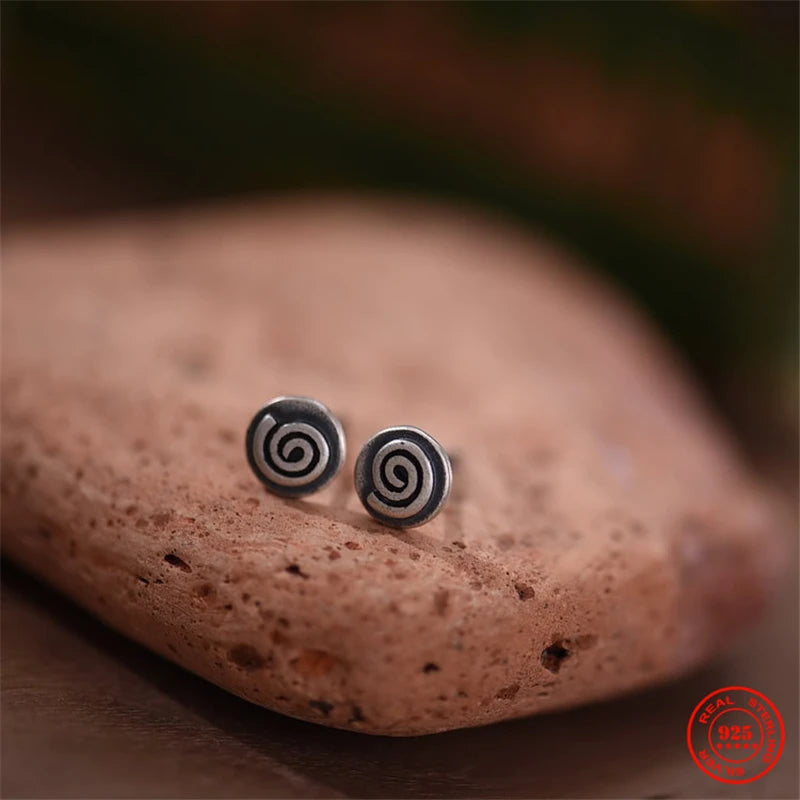 Swirl Round Stud Earrings 925 Sterling Silver Jewelry