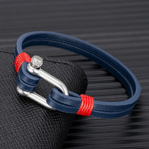 Men's Leather Bracelet Double Strand Stainless Steel Clasp