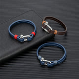 Men's Leather Bracelet Double Strand Stainless Steel Clasp