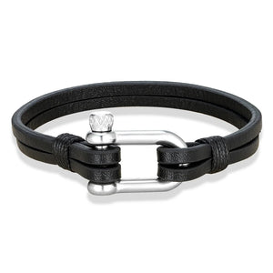 Men's Leather Bracelet Double Strand Stainless Steel Clasp