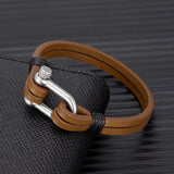 Men's Leather Bracelet Double Strand Stainless Steel Clasp