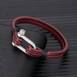 Men's Leather Bracelet Double Strand Stainless Steel Clasp