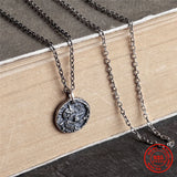 Men's Skull Necklace 925 Sterling Silver Devil Coin Pendant Biker Band