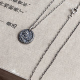 Men's Skull Necklace 925 Sterling Silver Devil Coin Pendant Biker Band