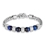 Stainless Steel Chain Bracelet Tiger Eye Stone Beads Unisex