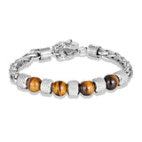 Stainless Steel Chain Bracelet Tiger Eye Stone Beads Unisex