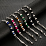 Stainless Steel Chain Bracelet Tiger Eye Stone Beads Unisex