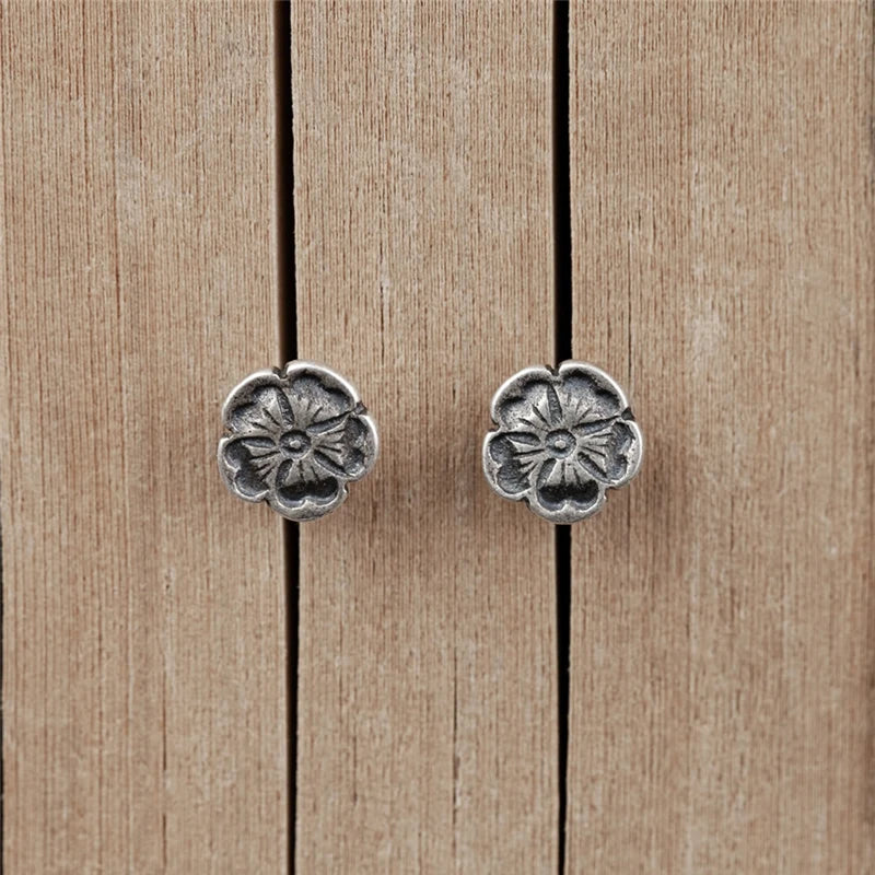 Medieval Rose Flower Stud Earrings Sterling Silver Bijoux