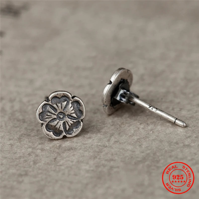 Medieval Rose Flower Stud Earrings Sterling Silver Bijoux