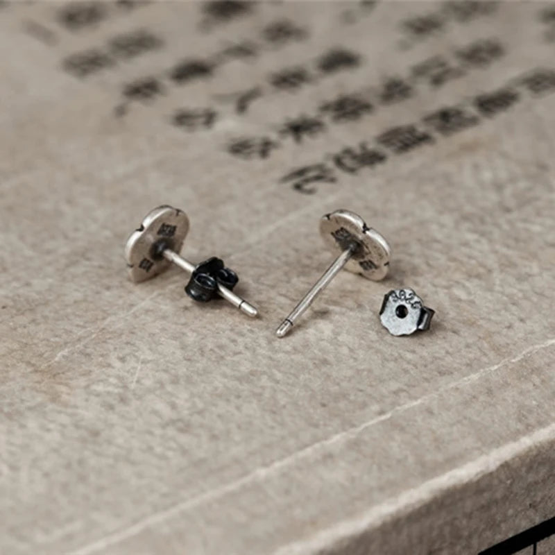 Medieval Rose Flower Stud Earrings Sterling Silver Bijoux