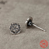 Medieval Rose Flower Stud Earrings Sterling Silver Bijoux