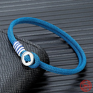 925 Silver Retro Button Bracelet Men Women Nautical Rope Couple Jewelry