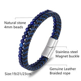 Multicolor Stone Men's Leather Bracelet, Christmas Gift
