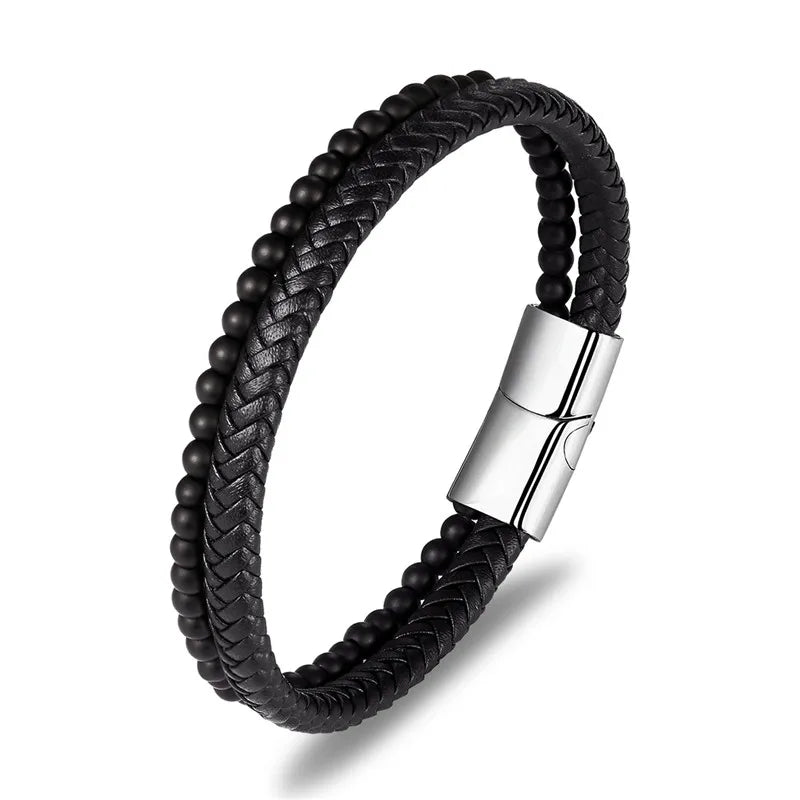 Multicolor Stone Men's Leather Bracelet, Christmas Gift