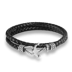 Navy Style Men Anchor Bracelet Double Layer Leather