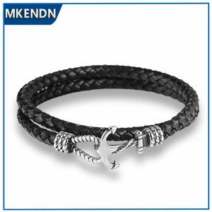 Navy Style Men Anchor Bracelet Double Layer Leather