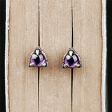 925 Silver Dragon Claw Garnet Stud Earrings Vintage Jewelry