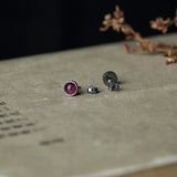925 Sterling Silver Vintage Round Stud Earrings with Wine Stone