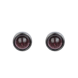 925 Sterling Silver Vintage Round Stud Earrings with Wine Stone