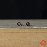 925 Sterling Silver Vintage Round Stud Earrings with Wine Stone