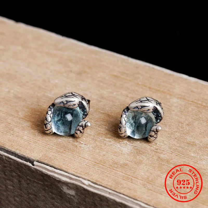 925 Silver Vintage Snake Stud Earrings With Light Stone