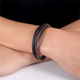 Leather Bracelet Coffee Multilayer Rope Chain Stainless Steel Magnet