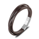 Leather Bracelet Coffee Multilayer Rope Chain Stainless Steel Magnet